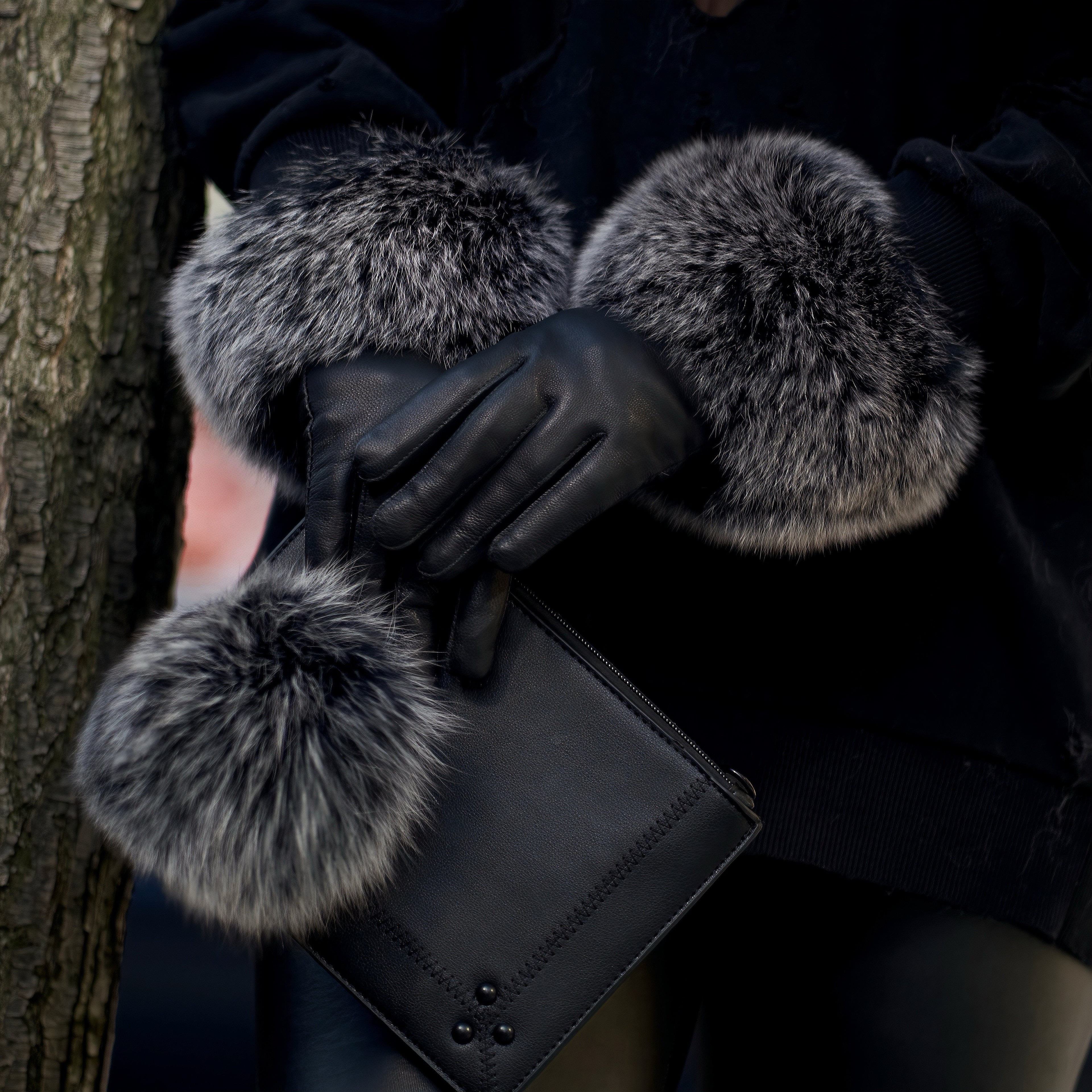 LEATHER FUR GLOVES