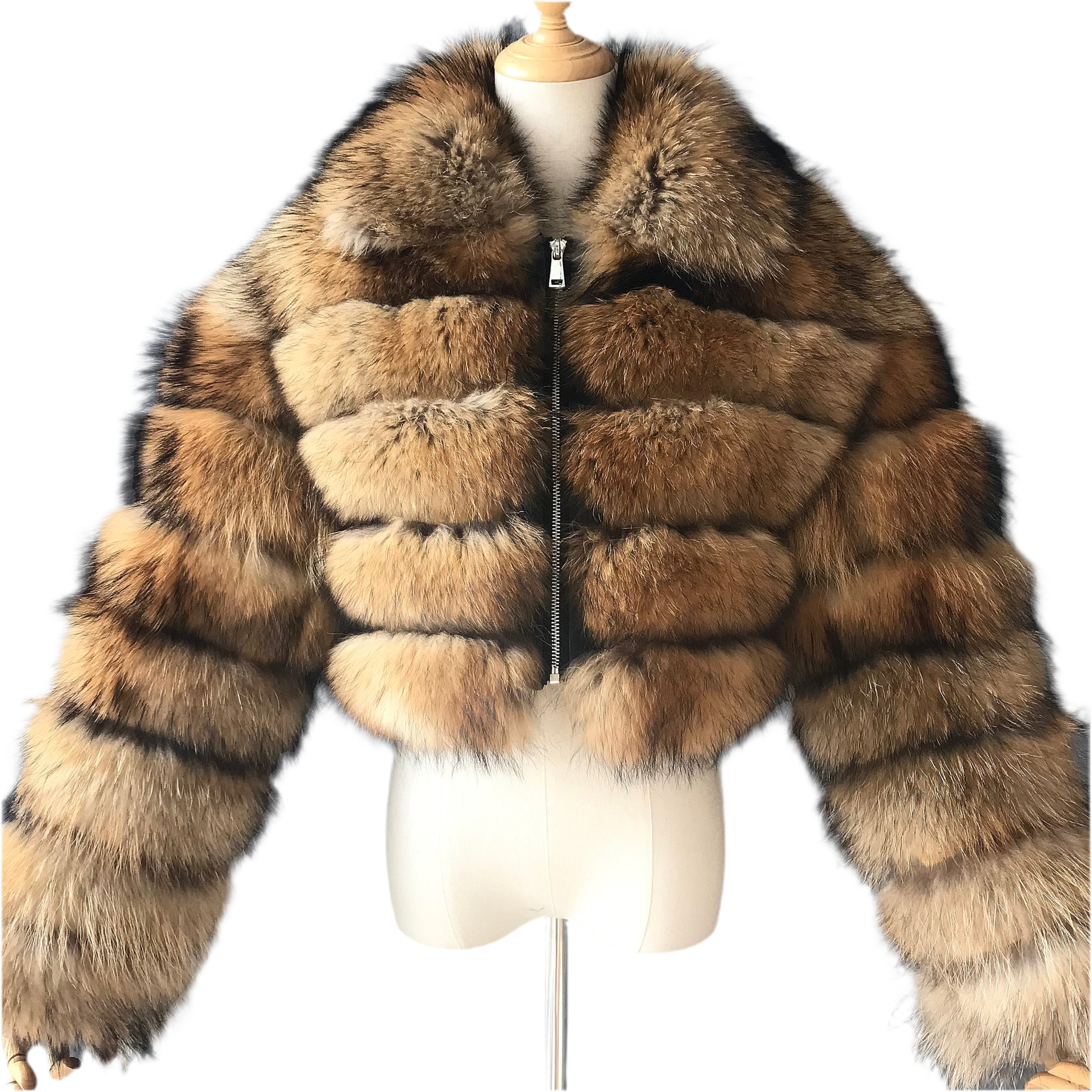 KARRIS CROP-ZIP RACCOON FUR COAT