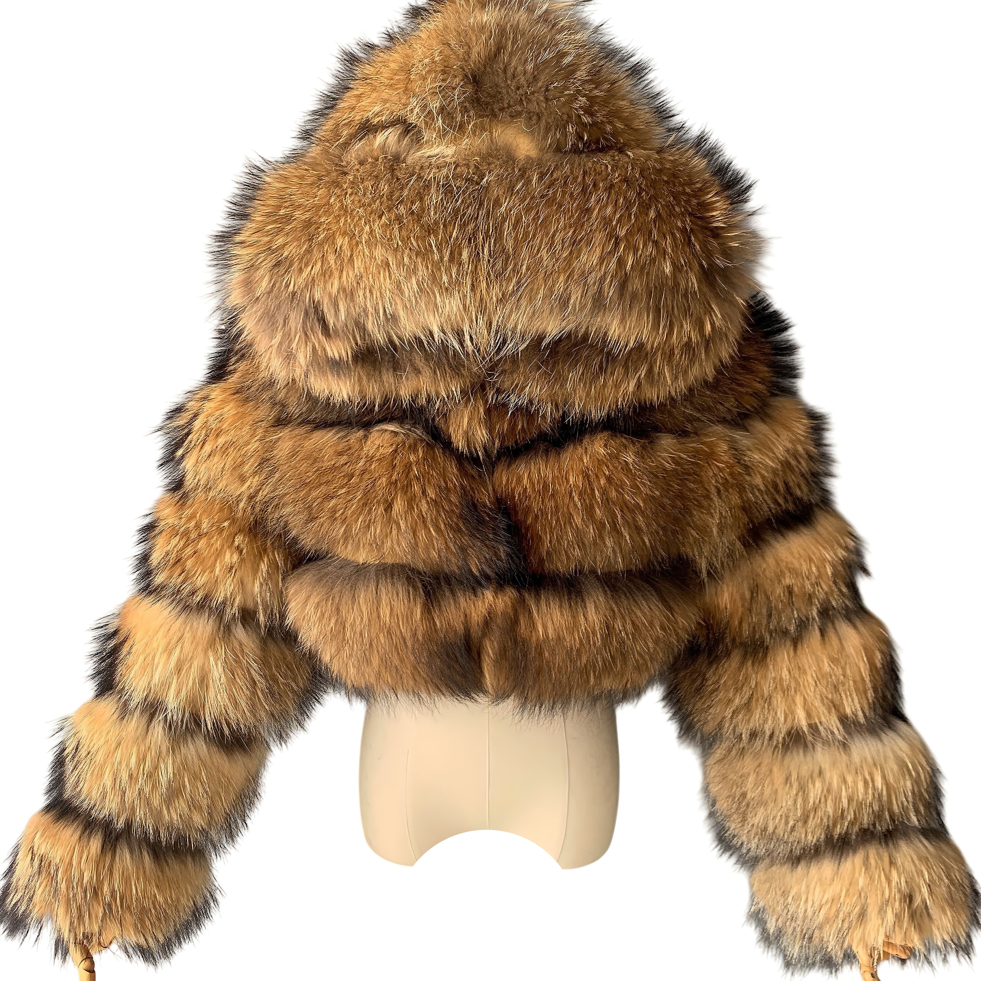 HOODED RIQUELLE CROPPED RACCOON FUR COAT