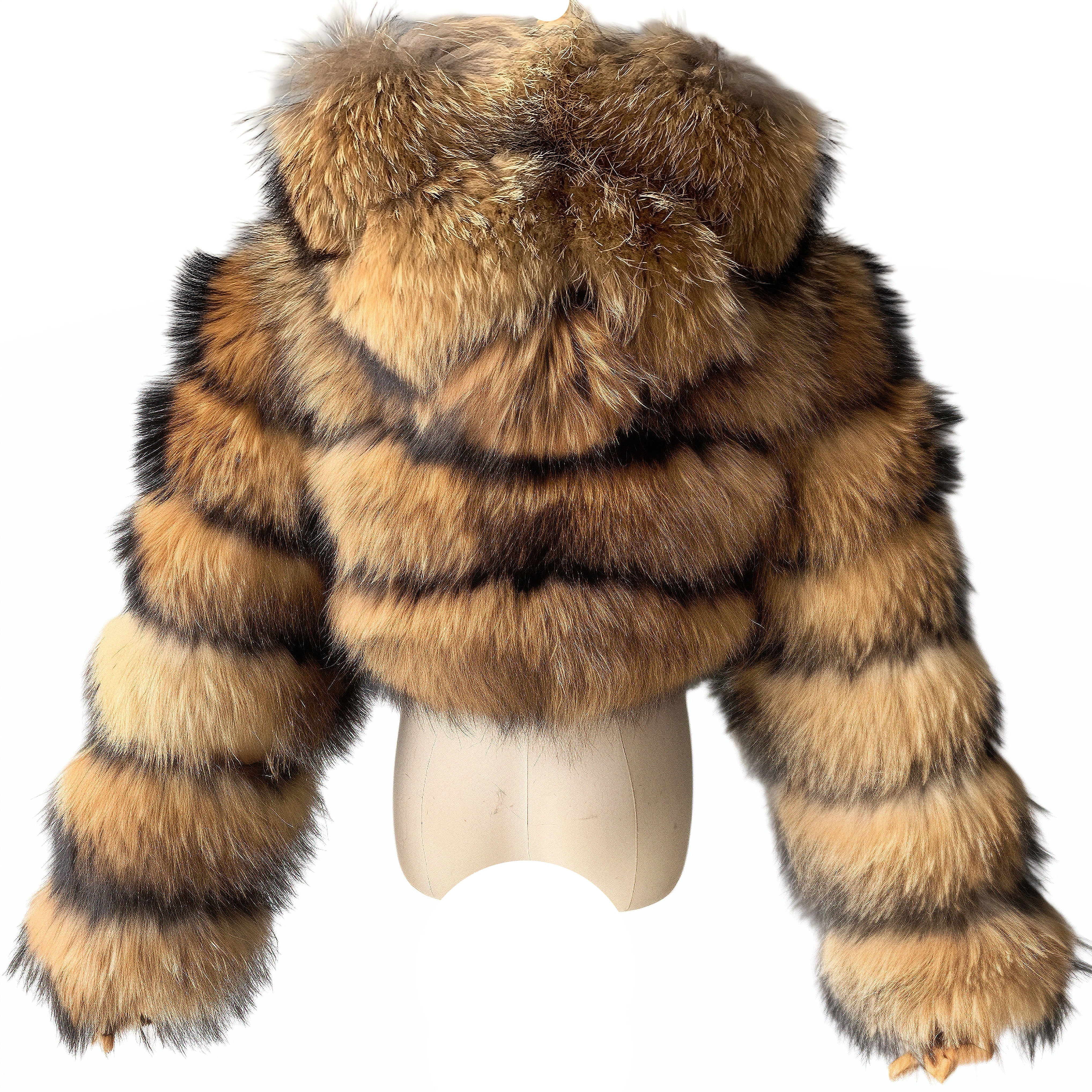 HOODED RIQUELLE CROPPED RACCOON FUR COAT