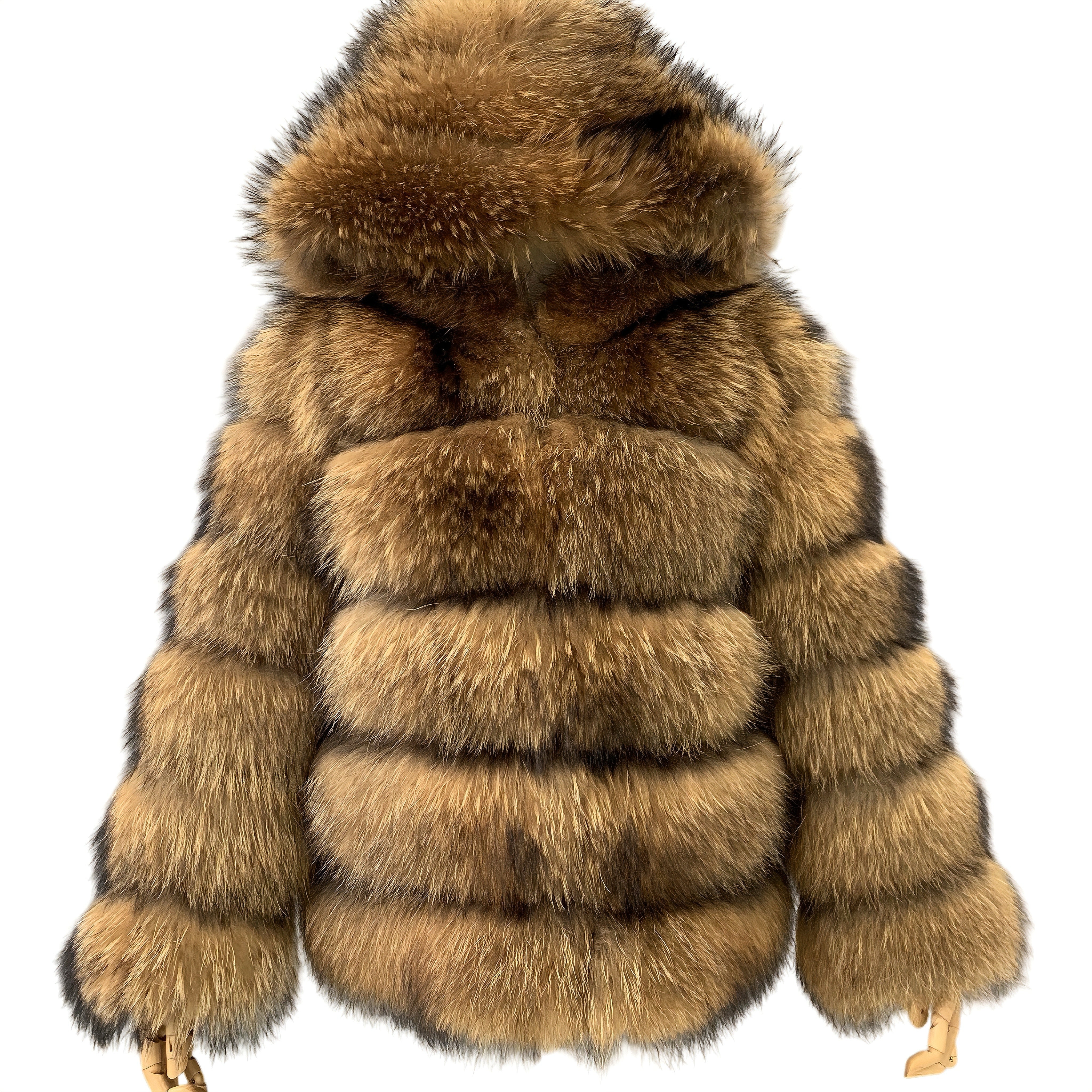 HOODED CHICAGO RACCOON FUR COAT