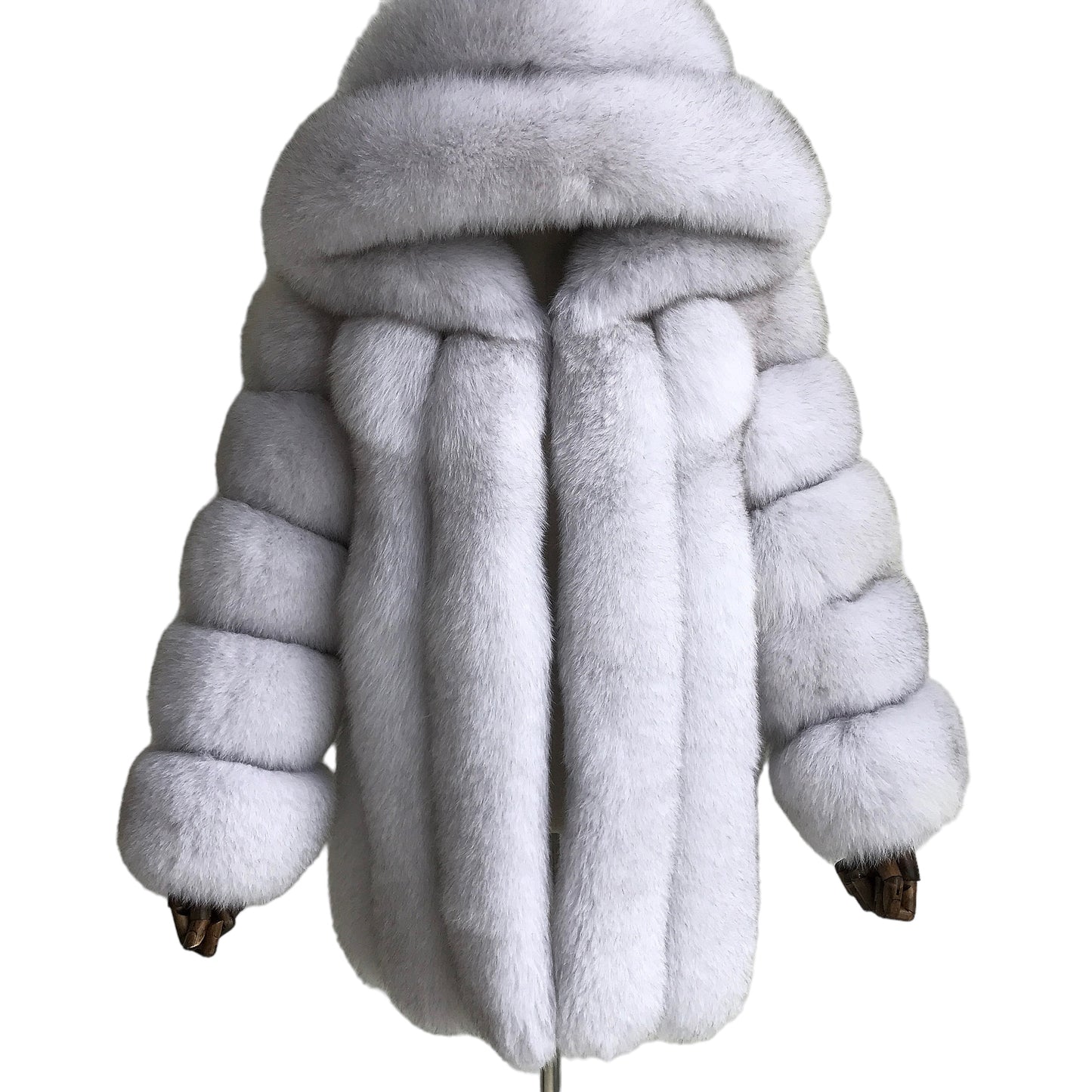 HOODED CLASSIC MID-LONG FOX FUR COAT