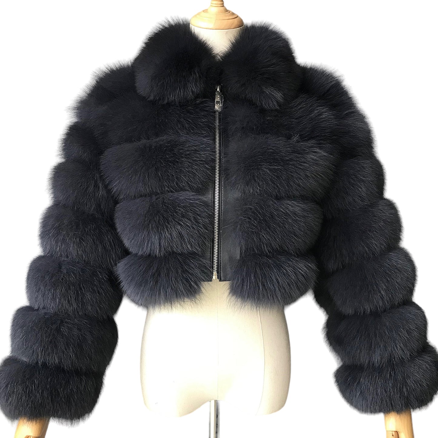 KARRIS CROP-ZIP FOX FUR COAT