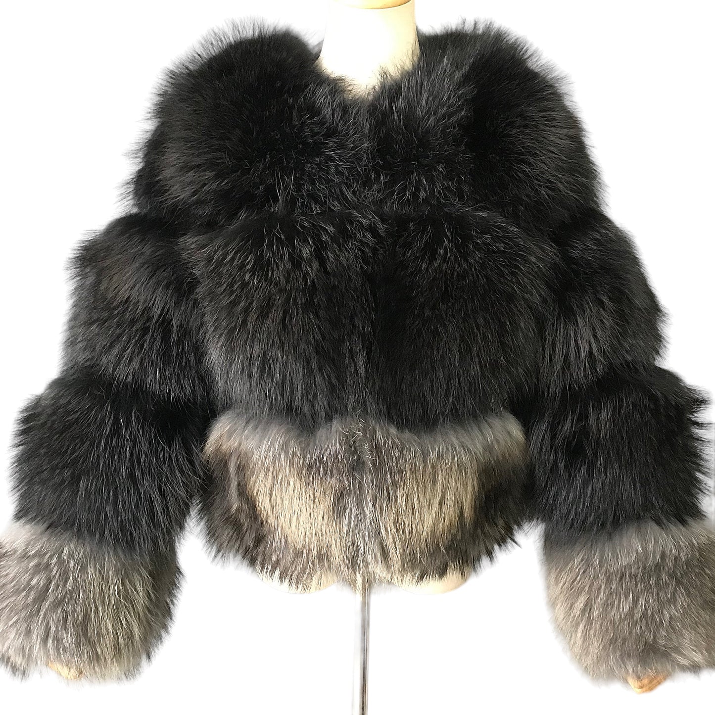 QUEENETTE TWO-TONE RACCOON FUR BOMBER