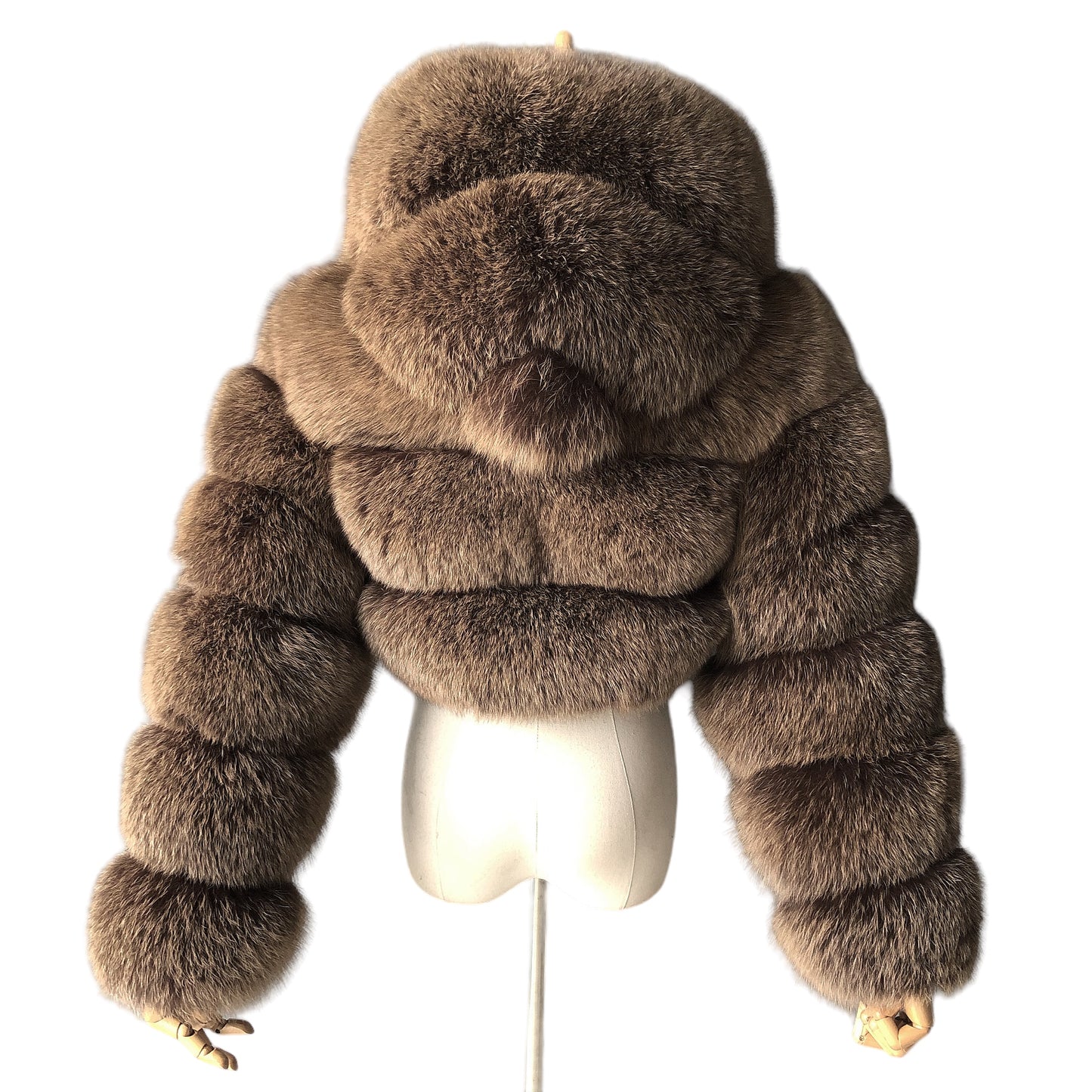 HOODED RIQUELLE CROP-COLLAR FOX FUR COAT