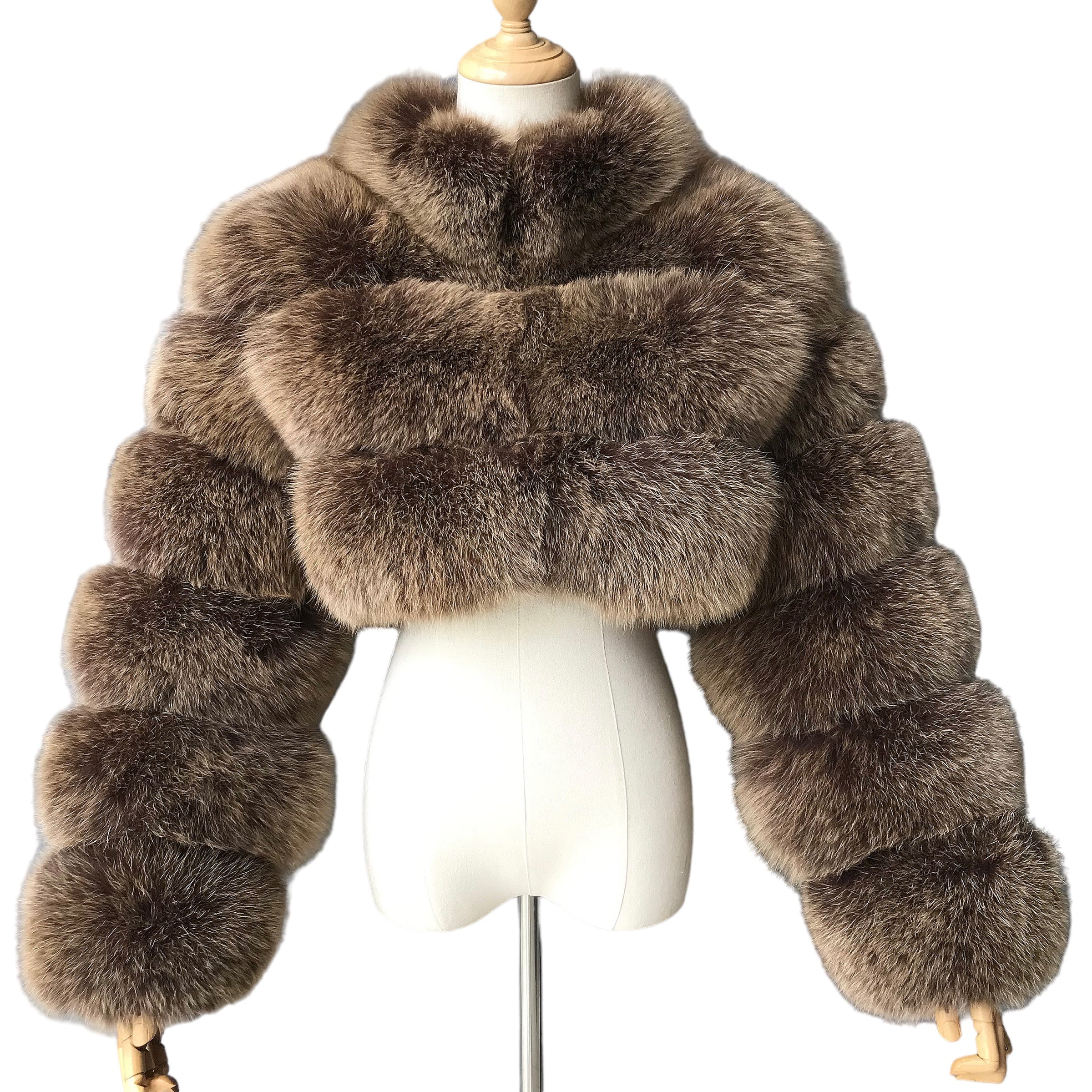 RIQUELLE CROP-COLLAR FOX FUR COAT