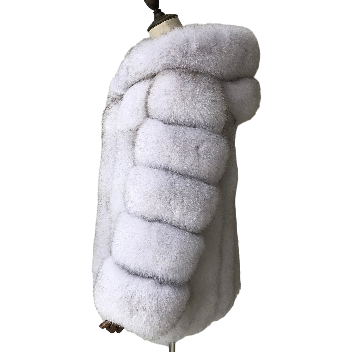 HOODED CLASSIC MID-LONG FOX FUR COAT