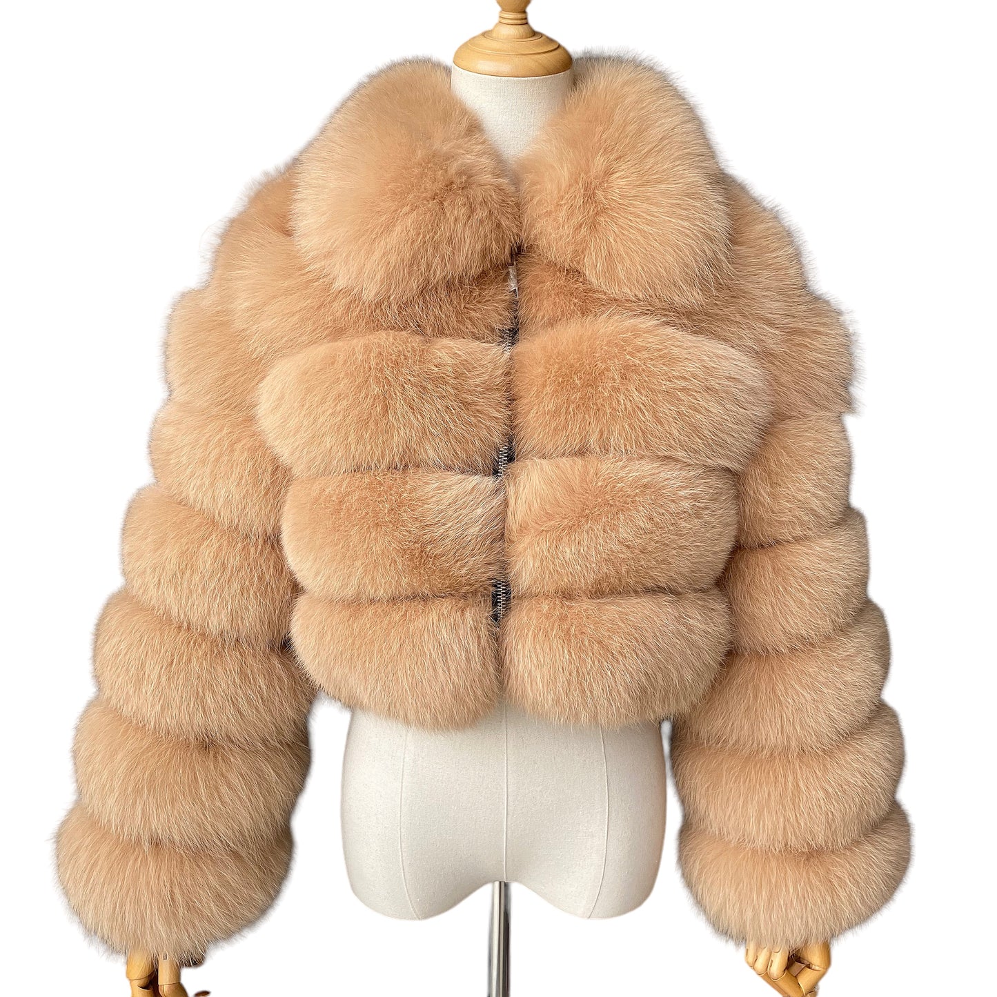 KARRIS CROP-ZIP FOX FUR COAT