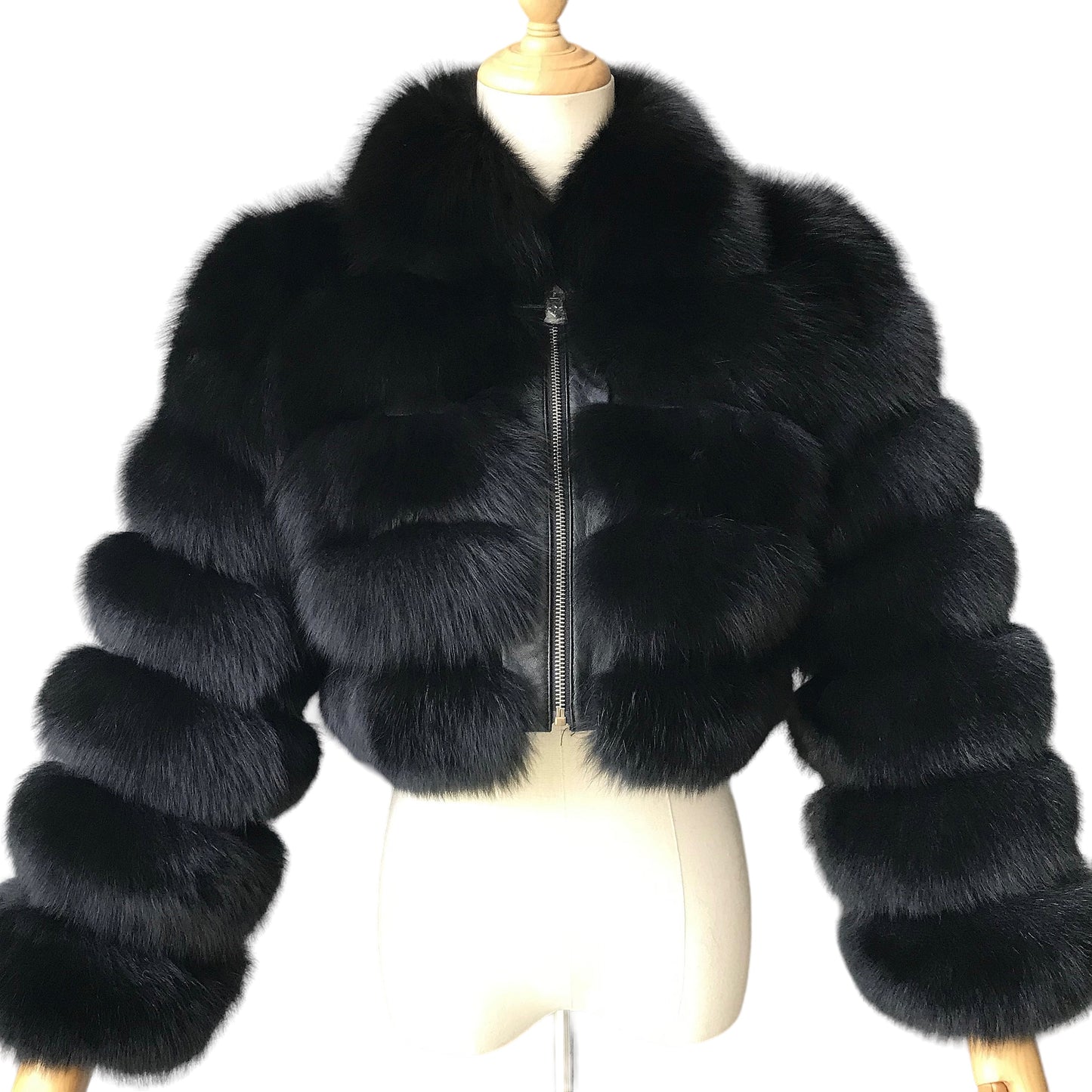 KARRIS CROP-ZIP FOX FUR COAT