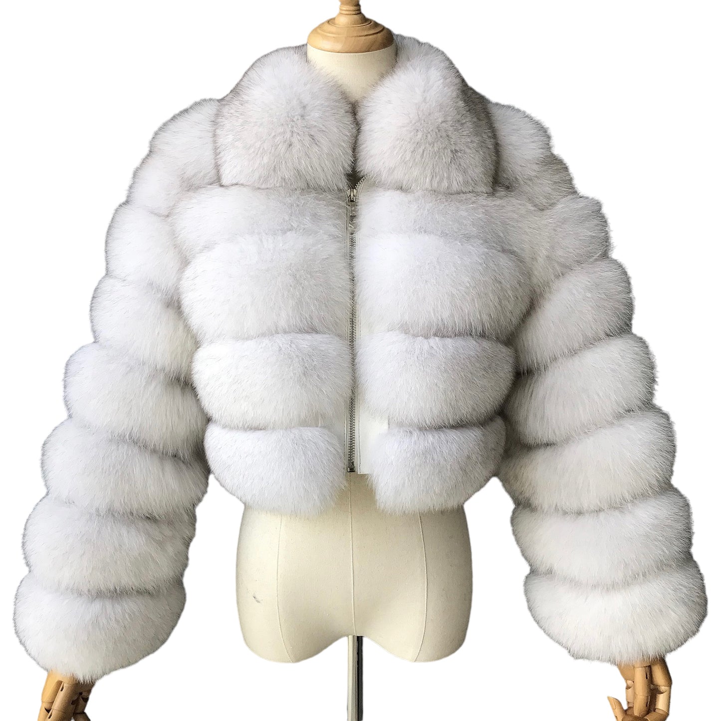 KARRIS CROP-ZIP FOX FUR COAT