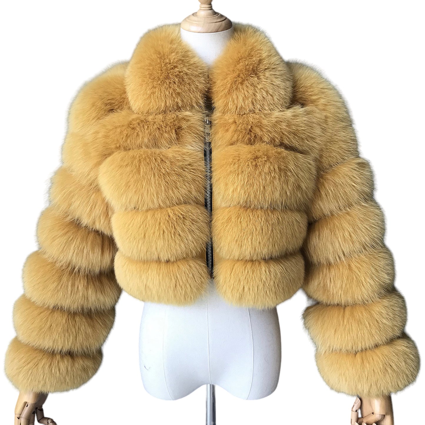 KARRIS CROP-ZIP FOX FUR COAT