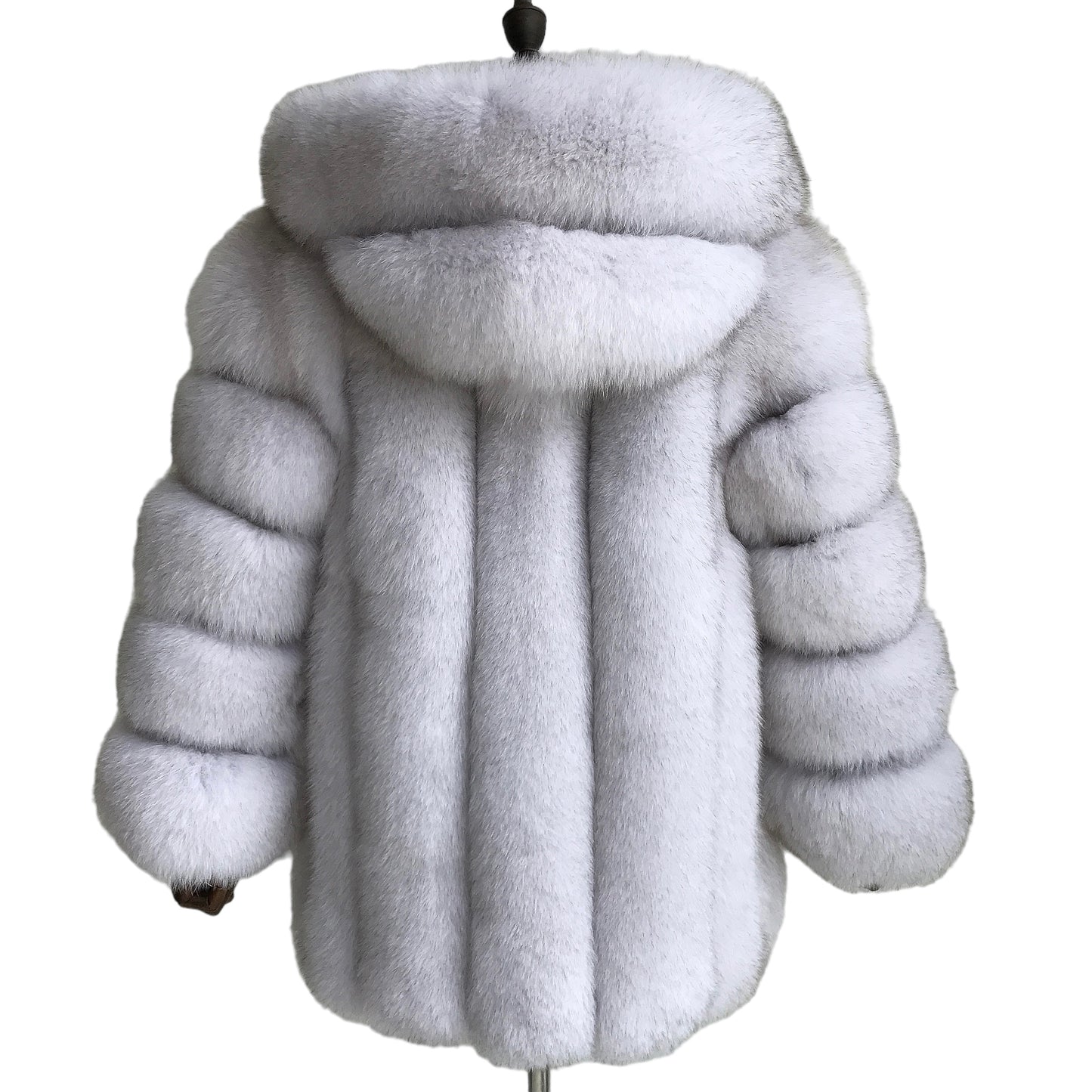 HOODED CLASSIC MID-LONG FOX FUR COAT