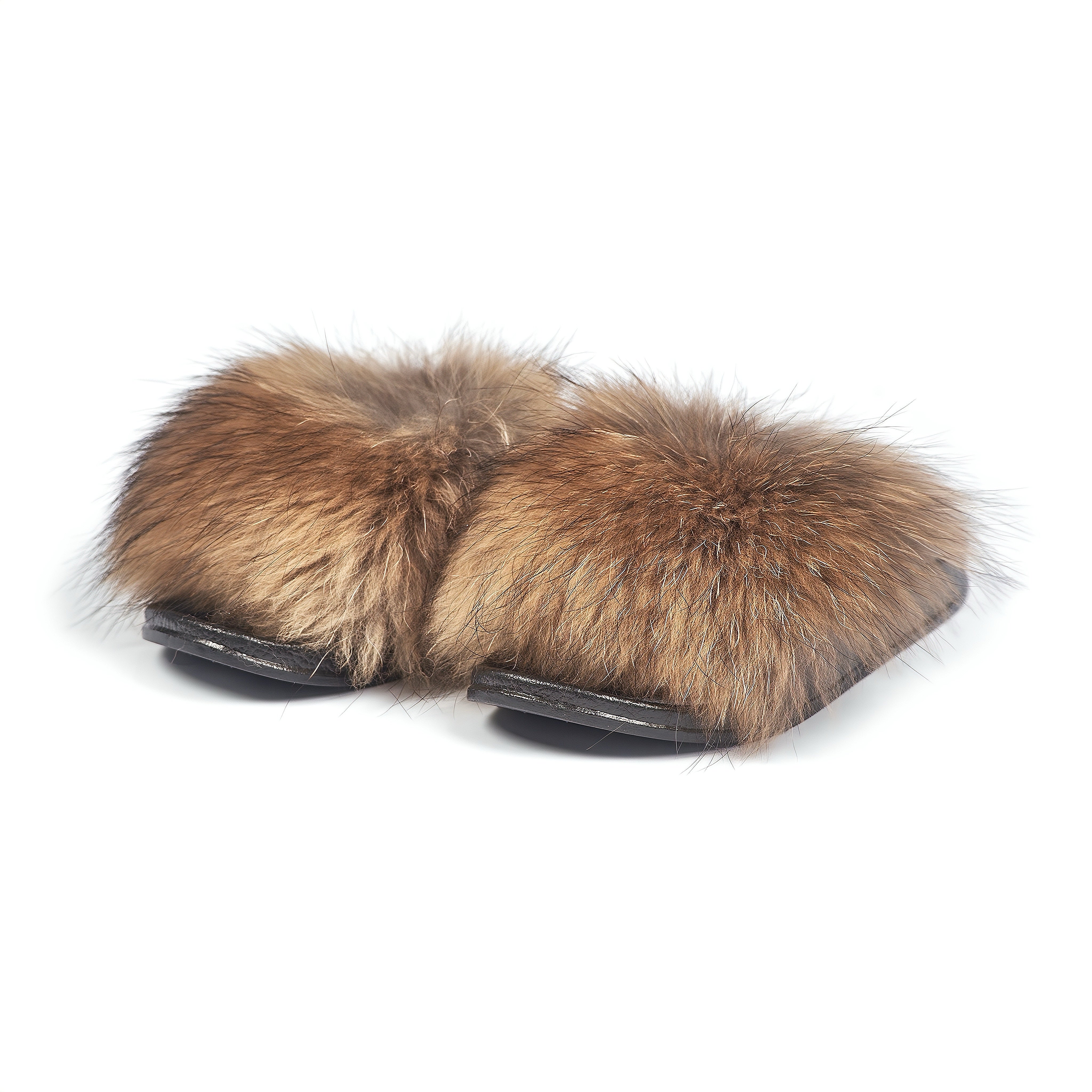 FUR BALL SLIDES (RACCOON COLOUR)