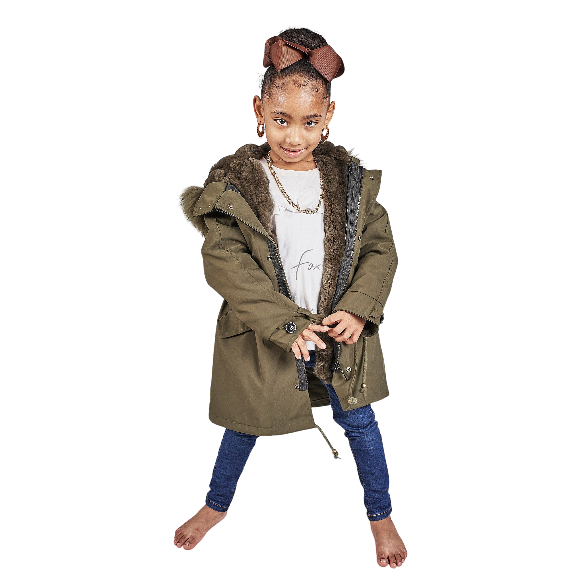 KHAKI MINI ANGEL FOX FUR PARKA