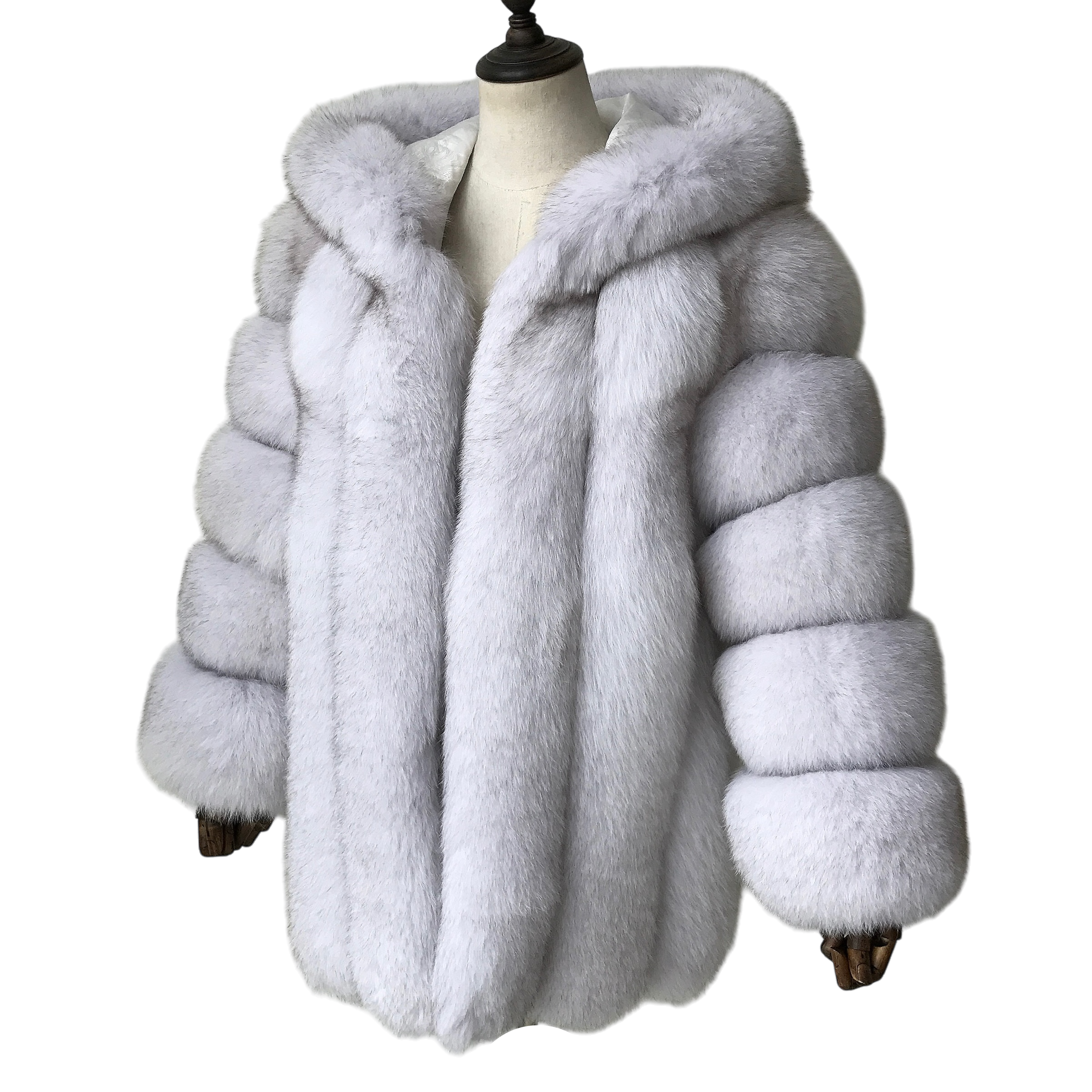 HOODED CLASSIC MID-LONG FUR COAT