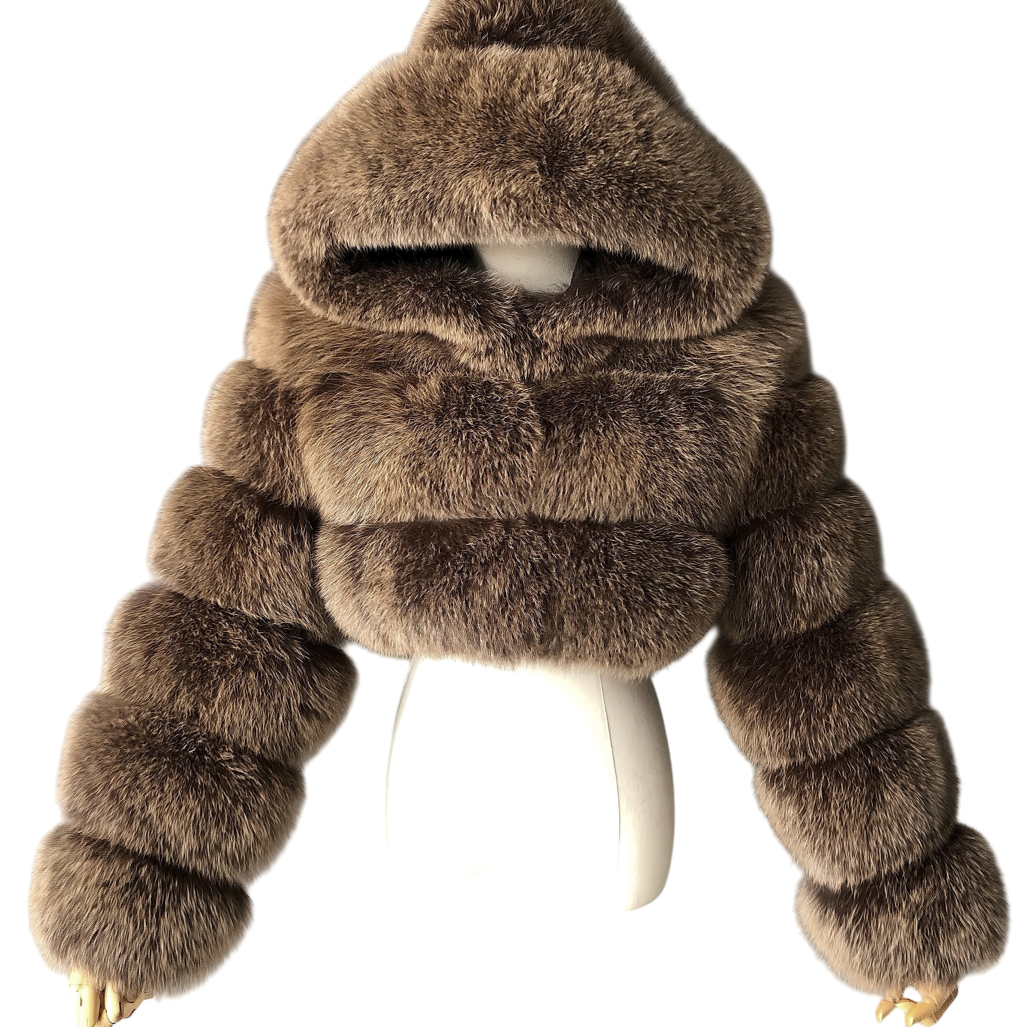 HOODED RIQUELLE CROPPED FOX FUR COAT