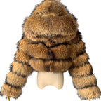 HOODED RIQUELLE CROPPED RACCOON FUR COAT