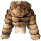 HOODED RIQUELLE CROPPED RACCOON FUR COAT