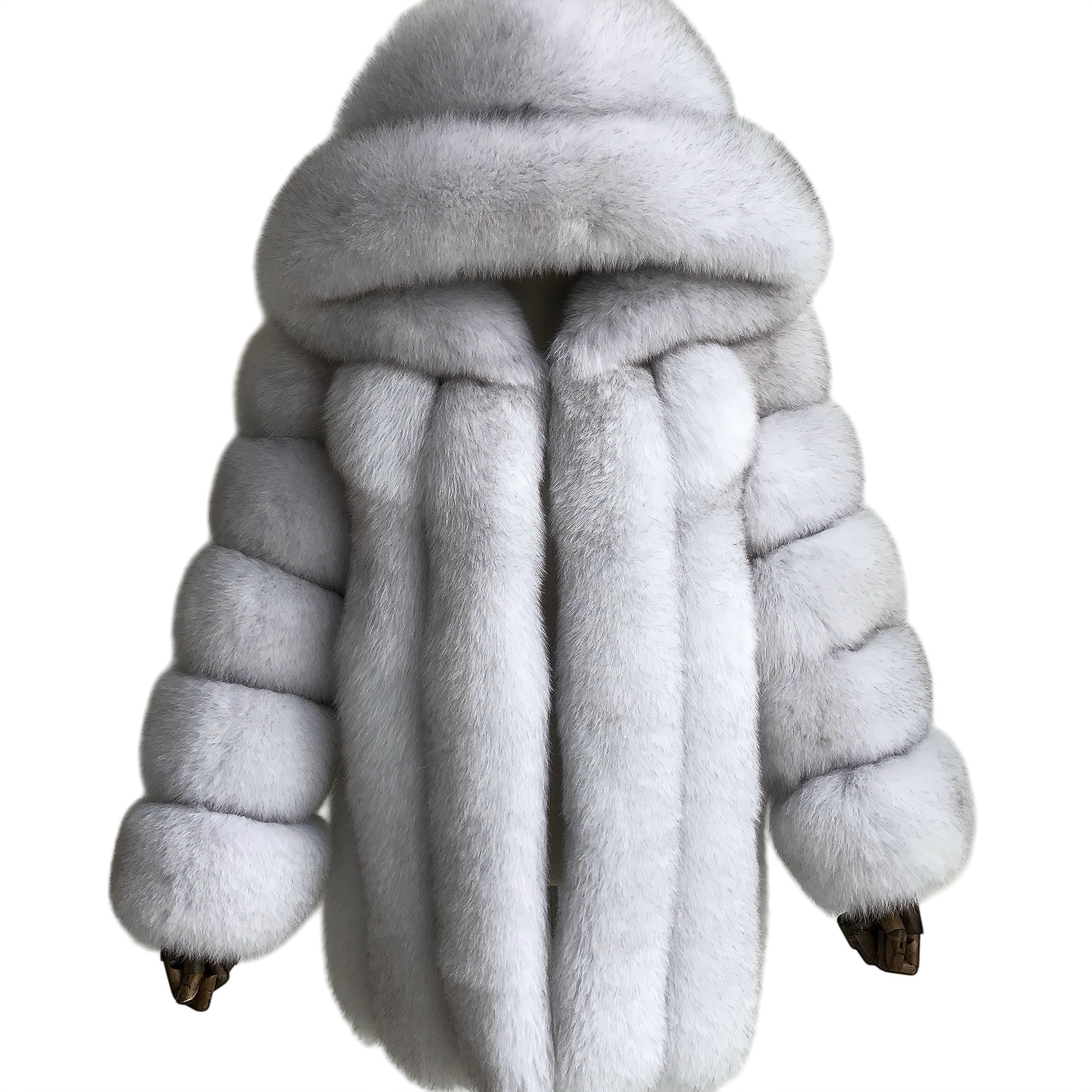 HOODED CLASSIC MID-LONG FUR COAT