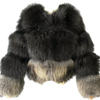 QUEENETTE TWO-TONE RACCOON FUR BOMBER