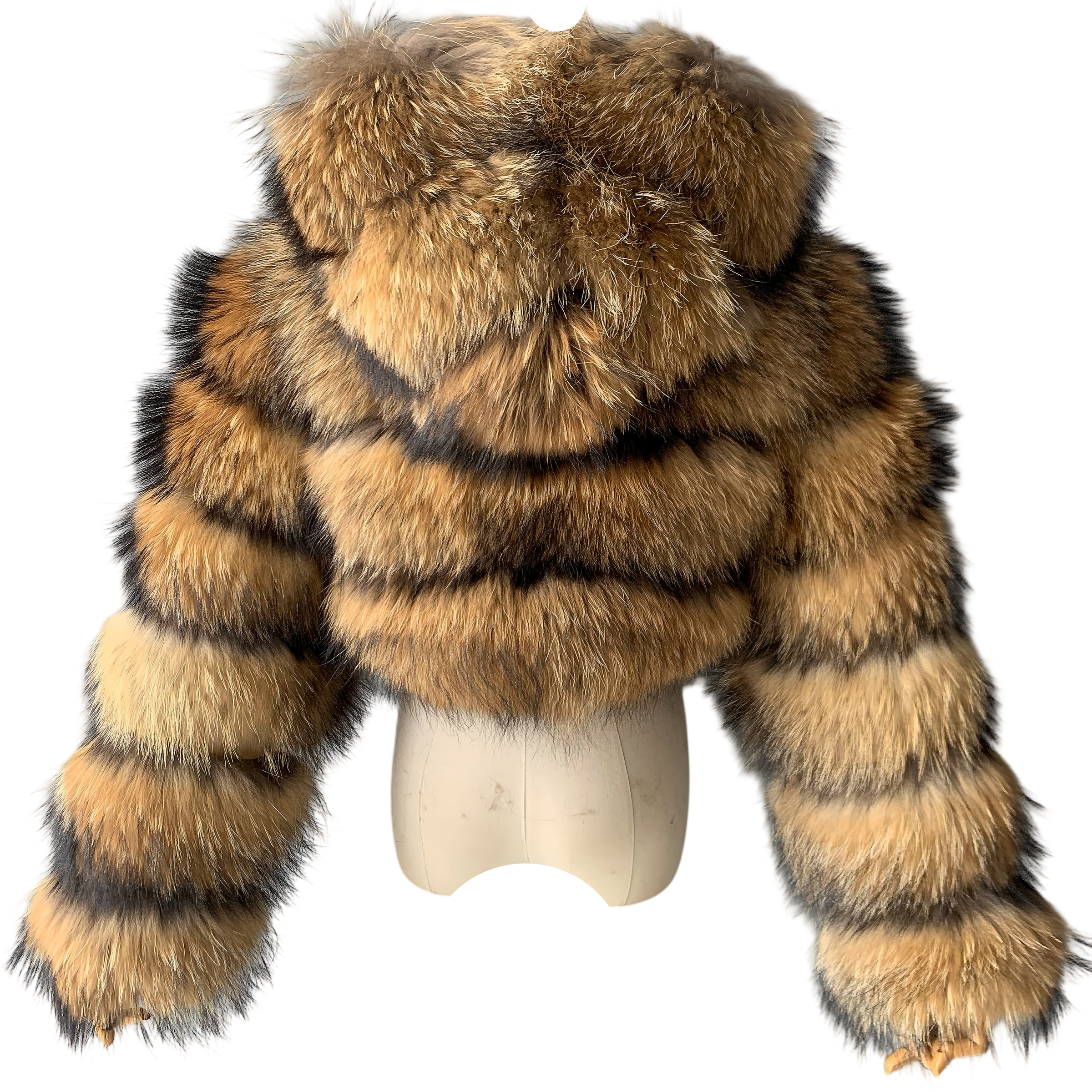 HOODED RIQUELLE CROPPED RACCOON FUR COAT
