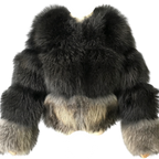 QUEENETTE TWO-TONE RACCOON FUR BOMBER