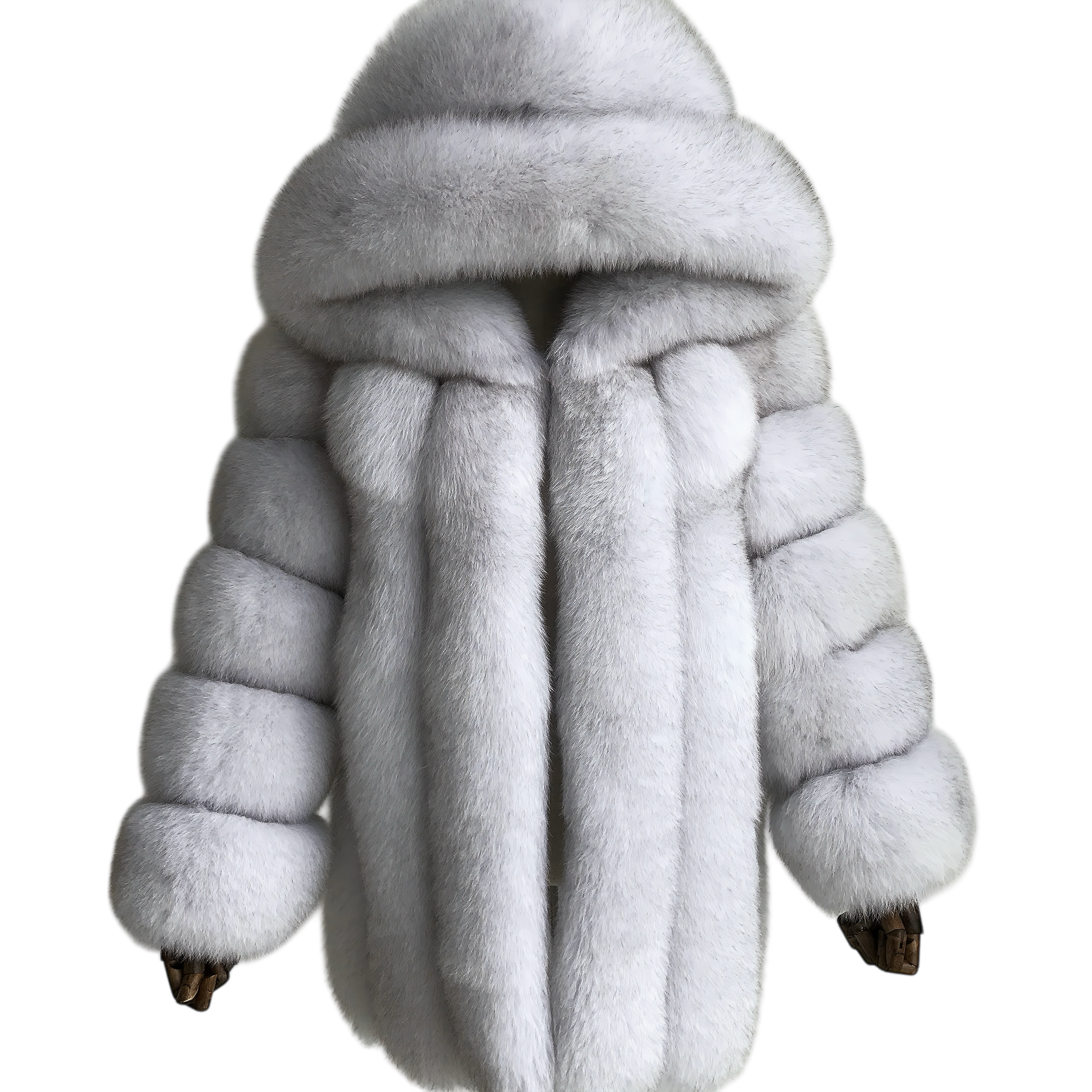 HOODED CLASSIC MID-LONG FUR COAT