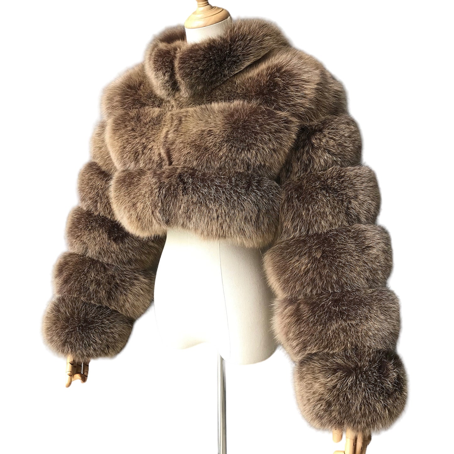 RIQUELLE CROP-COLLAR FOX FUR COAT