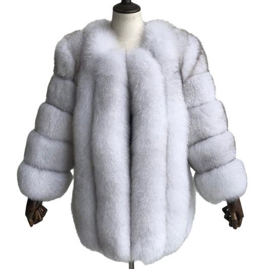 CLASSIC MID-LONG CROPPED FOX FUR COAT